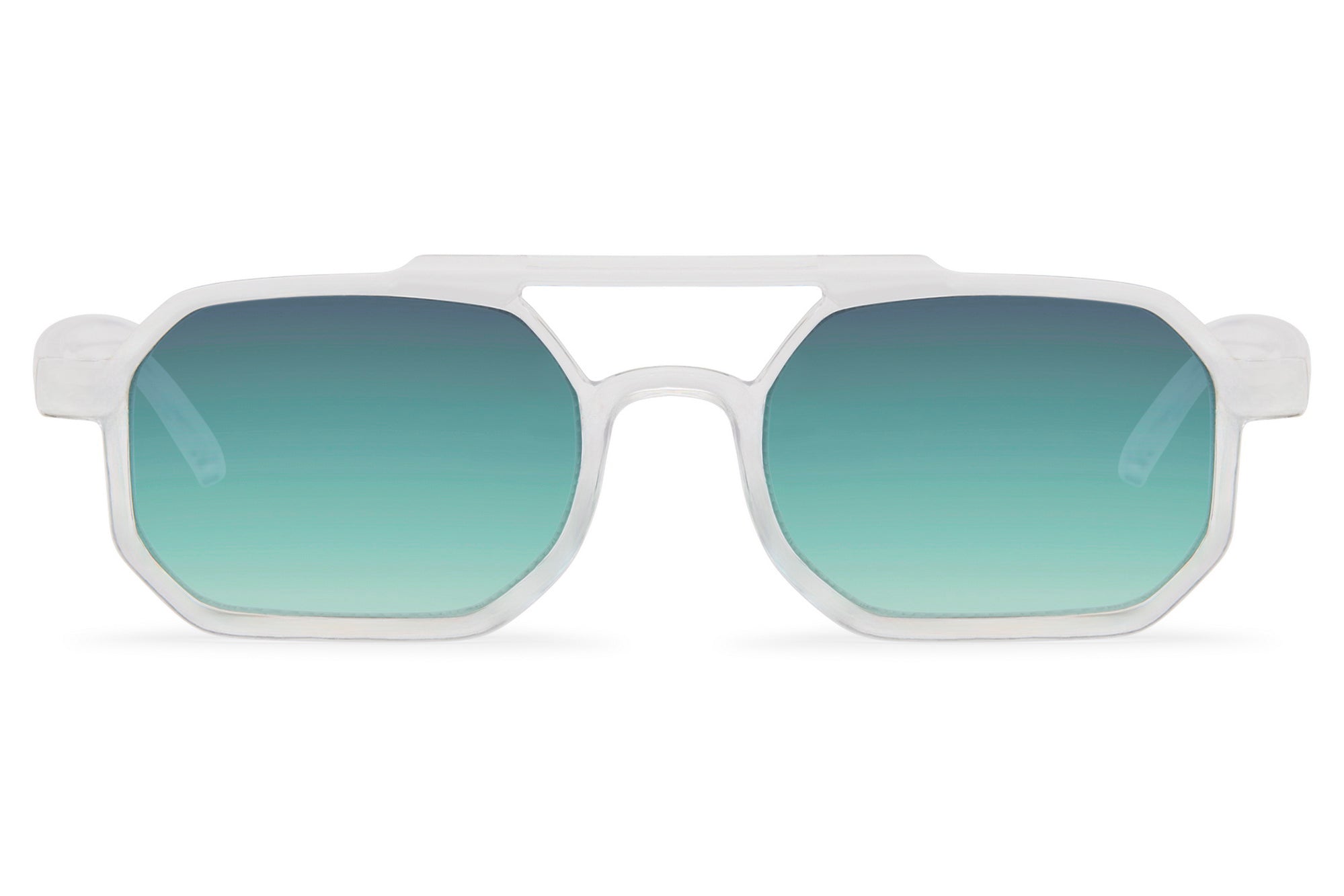 AZURO transparent geometric sunglasses with aqua lenses