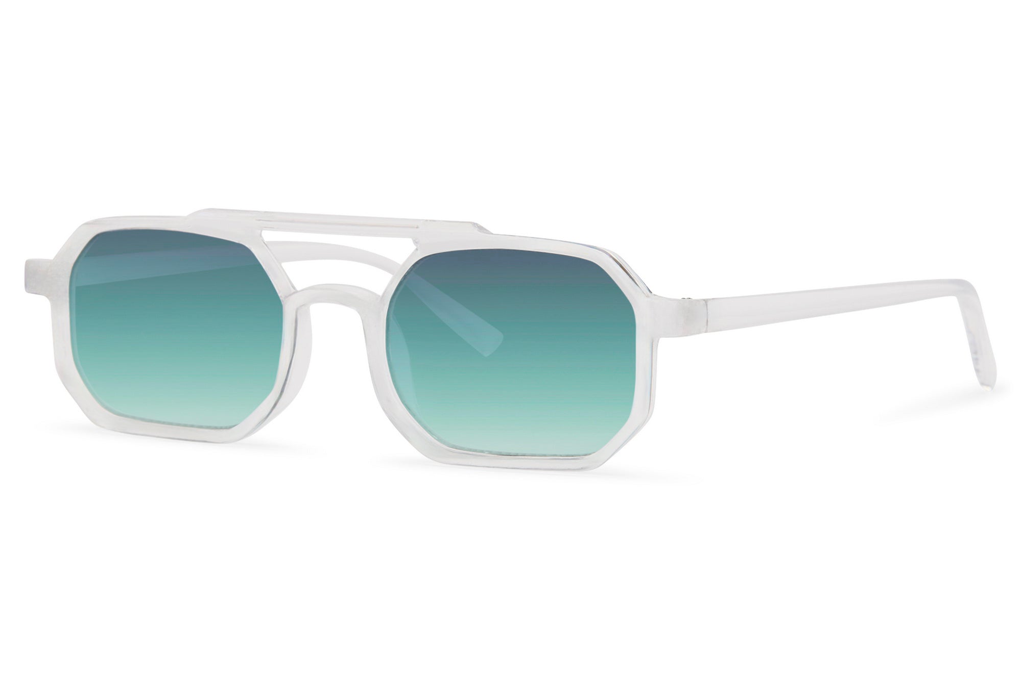 AZURO transparent geometric sunglasses with aqua lenses