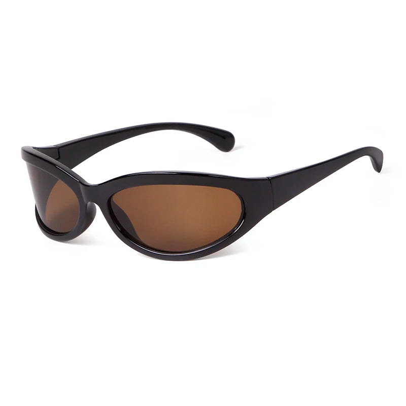 Black sunglasses with brown lenses on a white background