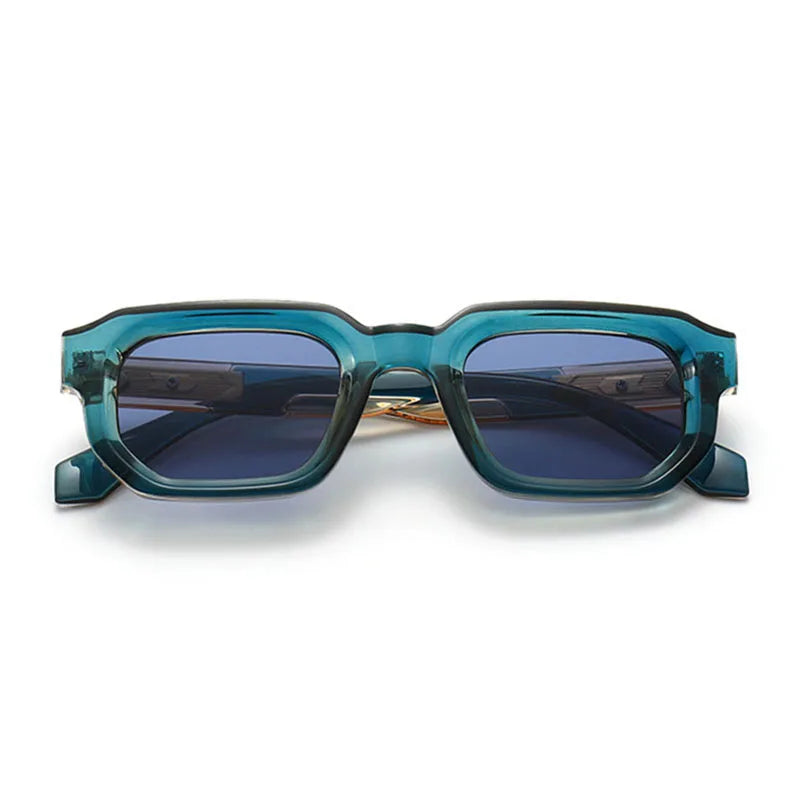 Blue sunglasses with a gradient effect on a white background